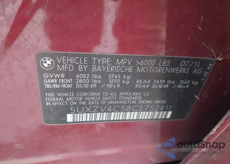 2012 BMW X5 xDrive35I/xDrive35I Premium/xDrive35I Sport Activity z USA, uszkodzony, nr VIN 5UXZV4C58CL752411